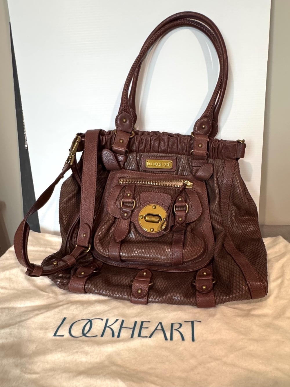Designer Lockheart Serpent Pocket Brown Leather Tote/Satchel LG